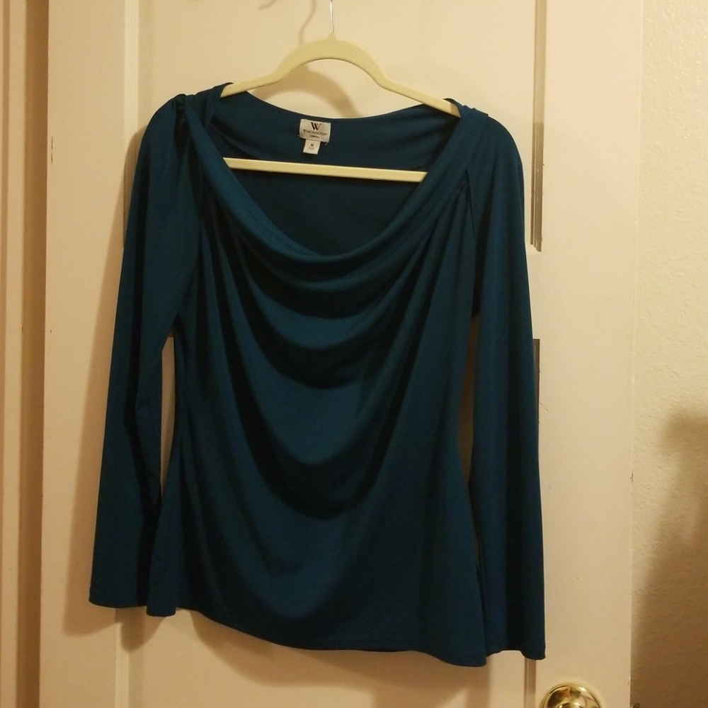 SALE! Teal green wide neck stretch blouse